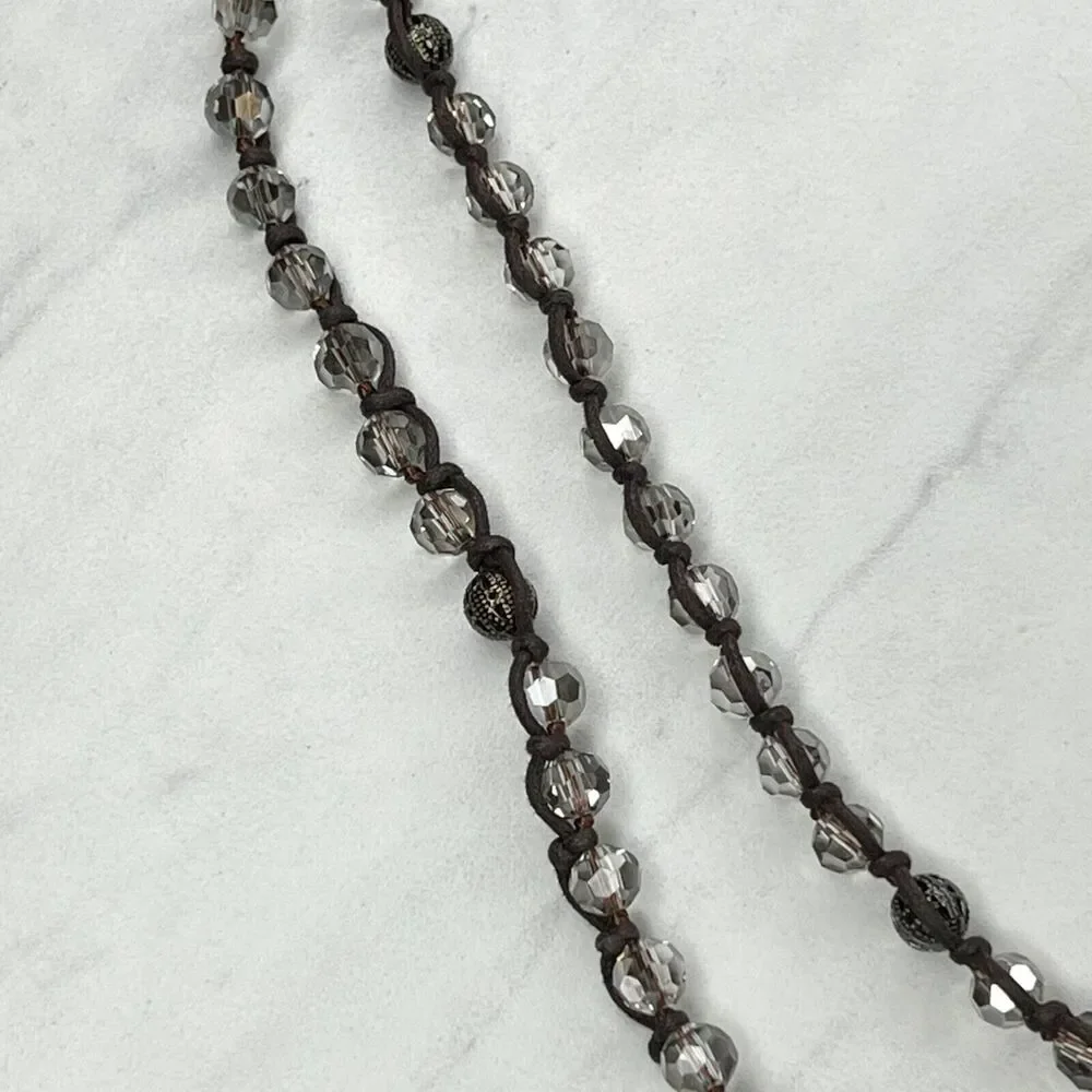 Chico's Double Strand Brown Cord Beaded Gold Tone Necklace